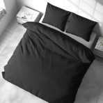 Premium satin bettwäsche set "Black Stripe Satin“. Bettwäsche aus Satin, 135/140x200 cm, 200x200 cm. Klassische schwarze bettwäsche mit dünnen vertikalen streifen.