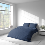 Premium satin bettwäsche set "Blue Stripe Satin“. Bettwäsche aus Satin, 135/140x200 cm, 200x200 cm. Baumwoll-set in dunkelblau mit schmalen streifen.