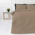 Premium satin bettwäsche set "Brandy Stripe Sateen". Bettwäsche 150x200, 135/140x200 cm, 150x200 cm, 155/160x200 cm, 180x200 cm, 200x200 cm, 200x220 cm, 220x240 cm. Bettwäsche-set in dunkel sandbraunem ton mit streifen