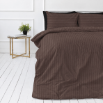 Premium satin bettwäsche set "Brown Stripe Sateen". Mako Satin Bettwäsche, 135/140x200 cm, 155x220 cm, 160x200 cm, 180x200 cm, 200x200 cm, 200x220 cm, 220x240 cm. Schokoladenbraune bettwäsche mit helleren und dunkleren streifen.