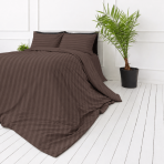 Premium satin bettwäsche set "Brown Stripe Sateen". Mako Satin Bettwäsche, 135/140x200 cm, 155x220 cm, 160x200 cm, 180x200 cm, 200x200 cm, 200x220 cm, 220x240 cm. Brauner bettdeckenbezug mit vertikalen ton-in-ton-streifen.