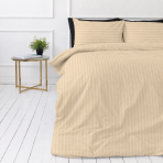 Premium satin bettwäsche set "Champagne Stripe Sateen". Bettwäsche 150x200, 135/140x200 cm, 150x200 cm, 155/160x200 cm, 180x200 cm, 200x200 cm, 200x220 cm, 220x240 cm. Hell sandfarbene bettwäsche mit eleganten ton-in-ton-streifen