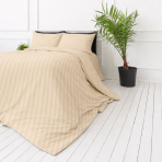 Premium satin bettwäsche set "Champagne Stripe Sateen". Bettwäsche 150x200, 135/140x200 cm, 150x200 cm, 155/160x200 cm, 180x200 cm, 200x200 cm, 200x220 cm, 220x240 cm. Sandfarbenes bettwäsche-set mit sanftem satin-streifeneffekt