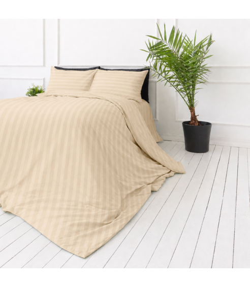 Premium satin bettwäsche set "Champagne Stripe Sateen". Bettwäsche aus Satin
