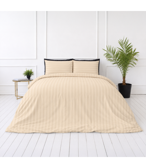 Premium satin bettwäsche set "Champagne Stripe Sateen". Bettwäsche aus Satin