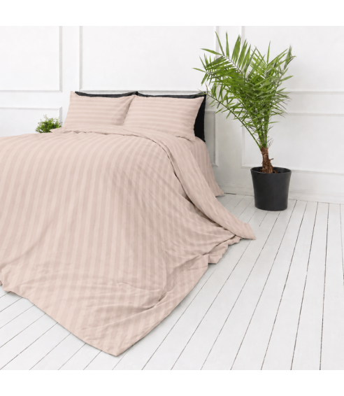 Premium satin bettwäsche set "Classic Coffee Stripe Sateen". Bettwäsche aus Satin