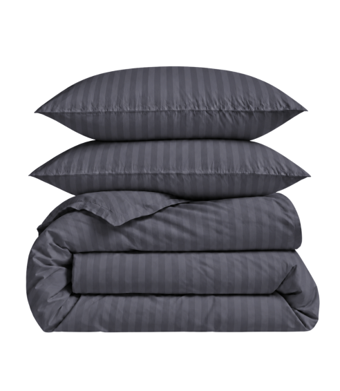 Premium satin bettwäsche set "Dark Grey Stripe Sateen". Bettwäsche aus Satin