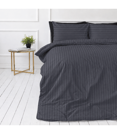 Premium satin bettwäsche set "Dark Grey Stripe Sateen". Bettwäsche aus Satin