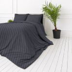 Premium satin bettwäsche set "Dark Grey Stripe Sateen". Mako Satin Bettwäsche, 135/140x200 cm, 155x220 cm, 160x200 cm, 180x200 cm, 200x200 cm, 200x220 cm, 220x240 cm. Anthrazitfarbener bettdeckenbezug mit vertikalen streifen.
