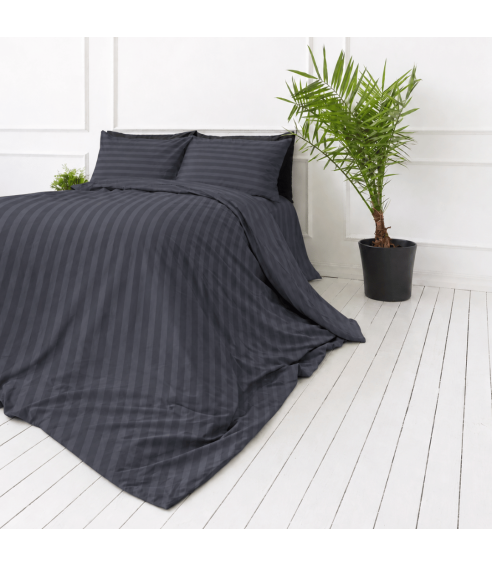 Premium satin bettwäsche set "Dark Grey Stripe Sateen". Bettwäsche aus Satin