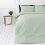 Premium satin bettwäsche set "Eucalyptus". Bettwäsche 150x200, 100x140 cm, 135/140x200 cm, 150x200 cm, 155/160x200 cm, 180x200 cm, 200x200 cm, 200x220 cm, 220x240 cm. Natürlich grünes bettwäsche-set mit modernem schlichtem design