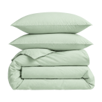 Premium satin bettwäsche set "Eucalyptus". Mako Satin Bettwäsche, 100x140 cm, 135/140x200 cm, 155x220 cm, 160x200 cm, 180x200 cm, 200x200 cm, 200x220 cm, 220x240 cm. Hellgrünes bettwäsche-set mit minimalistischem design