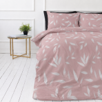 Premium satin bettwäsche set "Flopsie". Gemusterte Bettwäsche, 135/140x200 cm, 150x200 cm, 155/160x200 cm, 180x200 cm, 200x200 cm, 200x220 cm, 220x240 cm. Zartrosa bettwäsche mit weißen blättern und feinen zweigen