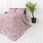 Premium satin bettwäsche set "Flopsie". Gemusterte Bettwäsche, 135/140x200 cm, 150x200 cm, 155/160x200 cm, 180x200 cm, 200x200 cm, 200x220 cm, 220x240 cm. Ash-rose-farbenes bettwäsche-set mit dezentem blattdesign