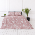 Premium satin bettwäsche set "Flopsie". Gemusterte Bettwäsche, 135/140x200 cm, 150x200 cm, 155/160x200 cm, 180x200 cm, 200x200 cm, 200x220 cm, 220x240 cm. Pastellrosa bettwäsche mit weißem pflanzlichem blattmuster