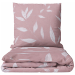 Premium satin bettwäsche set "Flopsie". Gemusterte Bettwäsche, 135/140x200 cm, 150x200 cm, 155/160x200 cm, 180x200 cm, 200x200 cm, 200x220 cm, 220x240 cm. Rosa bettwäsche-set mit weißem botanischem blattmuster
