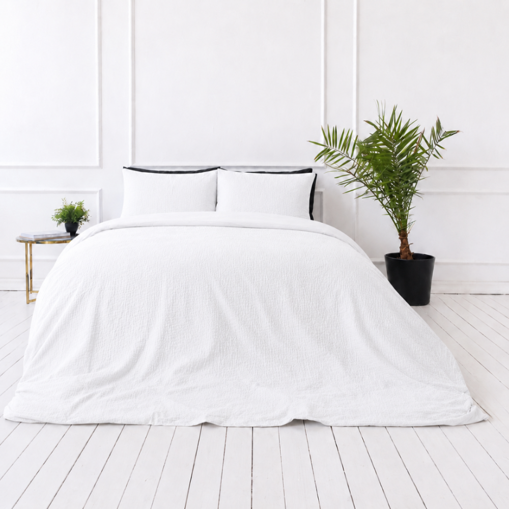 Musselin Bettwäsche set "White muslin". Bettwäsche einfarbig, 200x200 cm, 200x220 cm. Minimalistisches weißes bettwäsche-set mit leichter musselinstruktur
