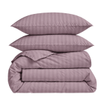 Premium satin bettwäsche set "Grape Stripe Sateen". Mako Satin Bettwäsche, 135/140x200 cm, 155x220 cm, 160x200 cm, 180x200 cm, 200x200 cm, 200x220 cm, 220x240 cm. Bettwäsche-set in gedämpftem rosaviolett mit dezenten streifen.