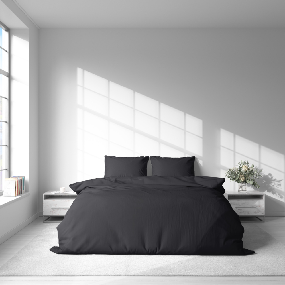 Premium satin bettwäsche set "Graphite Satin“. Bettwäsche aus Satin, 135/140x200 cm, 200x200 cm, 200x220 cm. Subtiles design-bettwäsche-set in tiefem grauton.