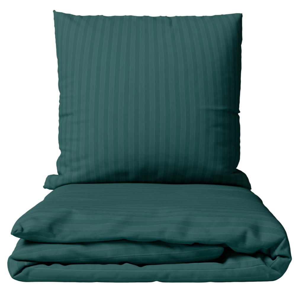 Premium satin bettwäsche set "Green Stripe Satin“. Bettwäsche aus Satin, 135/140x200 cm, 200x200 cm. Tiefgrünes bettwäsche-set mit feinen vertikalen streifen.