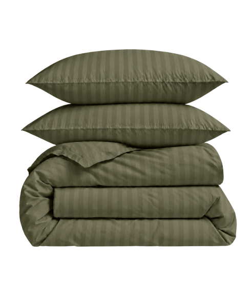 Premium satin bettwäsche set "Moss Green Stripe Sateen". Bettwäsche aus Satin
