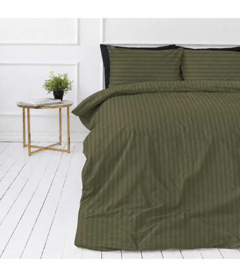 Premium satin bettwäsche set "Moss Green Stripe Sateen". Bettwäsche aus Satin
