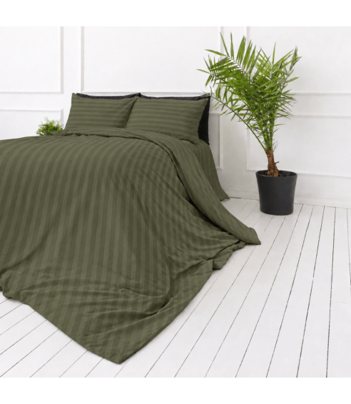 Premium satin bettwäsche set "Moss Green Stripe Sateen". Bettwäsche aus Satin