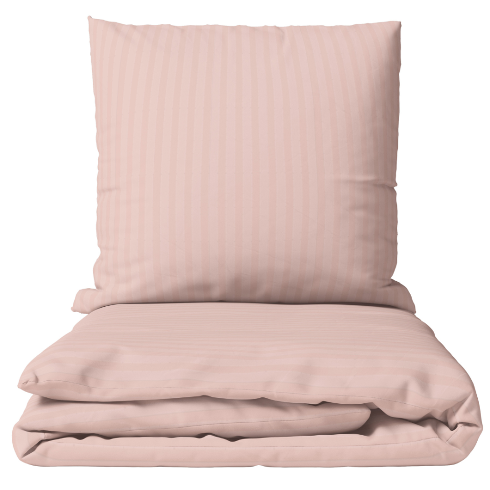 Premium satin bettwäsche set "Peachy Stripe Satin“. Bettwäsche aus Satin, 135/140x200 cm, 200x200 cm. Pfirsichfarbener bettwäsche-set mit feinen vertikalen streifen.