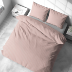 Premium satin bettwäsche set "Peachy Stripe Satin“. Bettwäsche aus Satin, 135/140x200 cm, 200x200 cm. Luxuriöses bettwäsche-set in pastellpfirsich mit schmalen streifen.