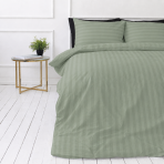 Premium satin bettwäsche set "Pistachio Stripe Sateen". Bettwäsche 150x200, 135/140x200 cm, 150x200 cm, 155/160x200 cm, 180x200 cm, 200x200 cm, 200x220 cm, 220x240 cm. Bettwäsche in pastellgrünem farbton mit sanftem streifendesign