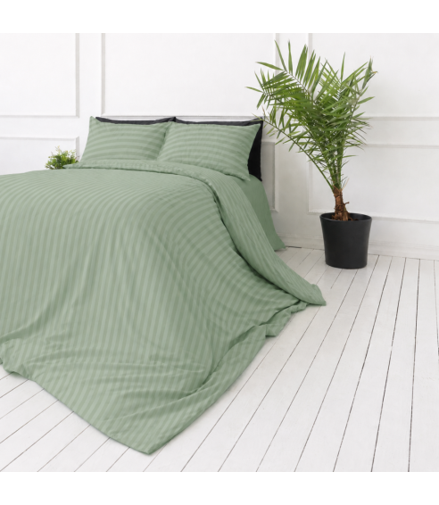 Premium satin bettwäsche set "Pistachio Stripe Sateen". Bettwäsche aus Satin