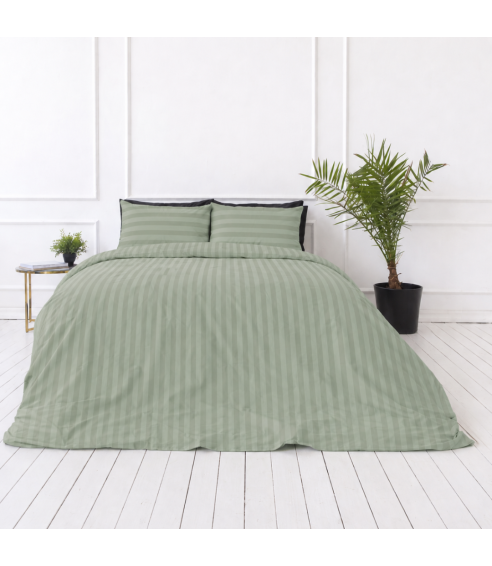Premium satin bettwäsche set "Pistachio Stripe Sateen". Bettwäsche aus Satin