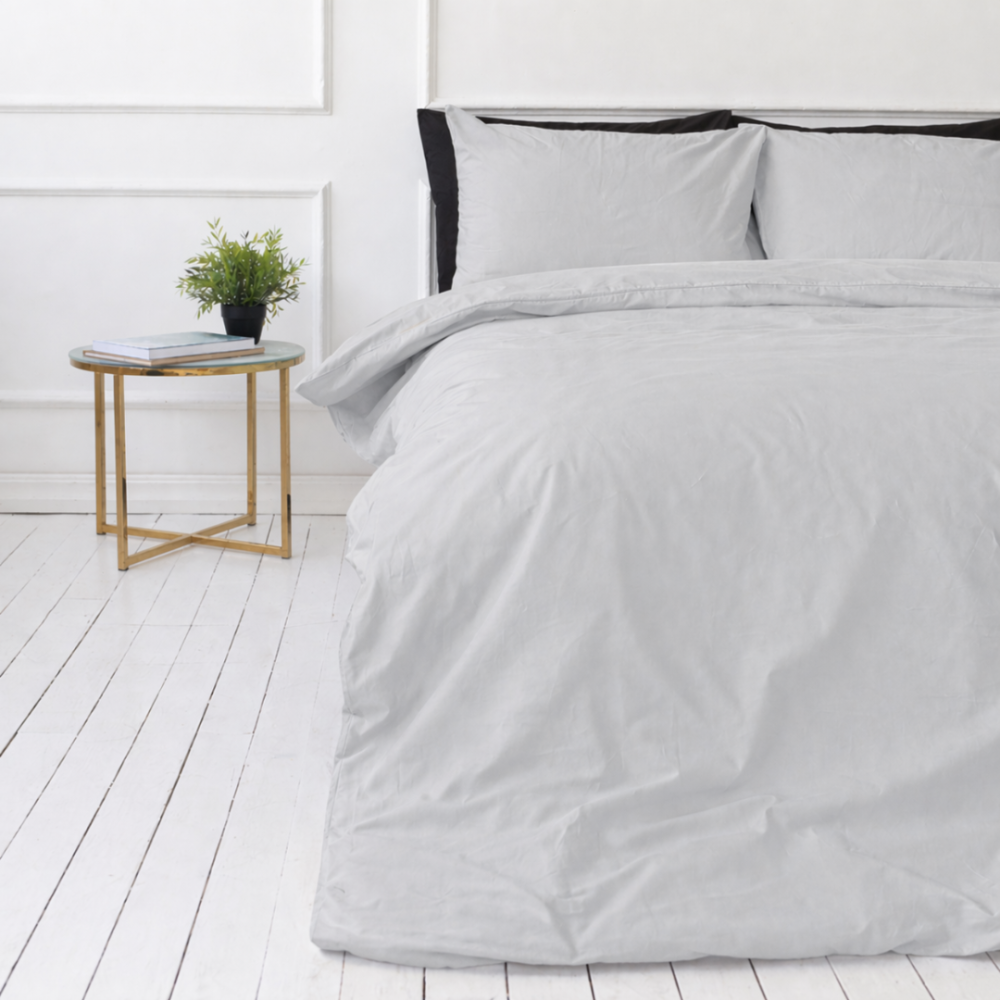 Premium satin bettwäsche set "Silvara". Bettwäsche 150x200, 135/140x200 cm, 150x200 cm, 155/160x200 cm, 180x200 cm, 200x200 cm, 200x220 cm, 220x240 cm. Sanft graues modernes bettwäsche-set ohne muster