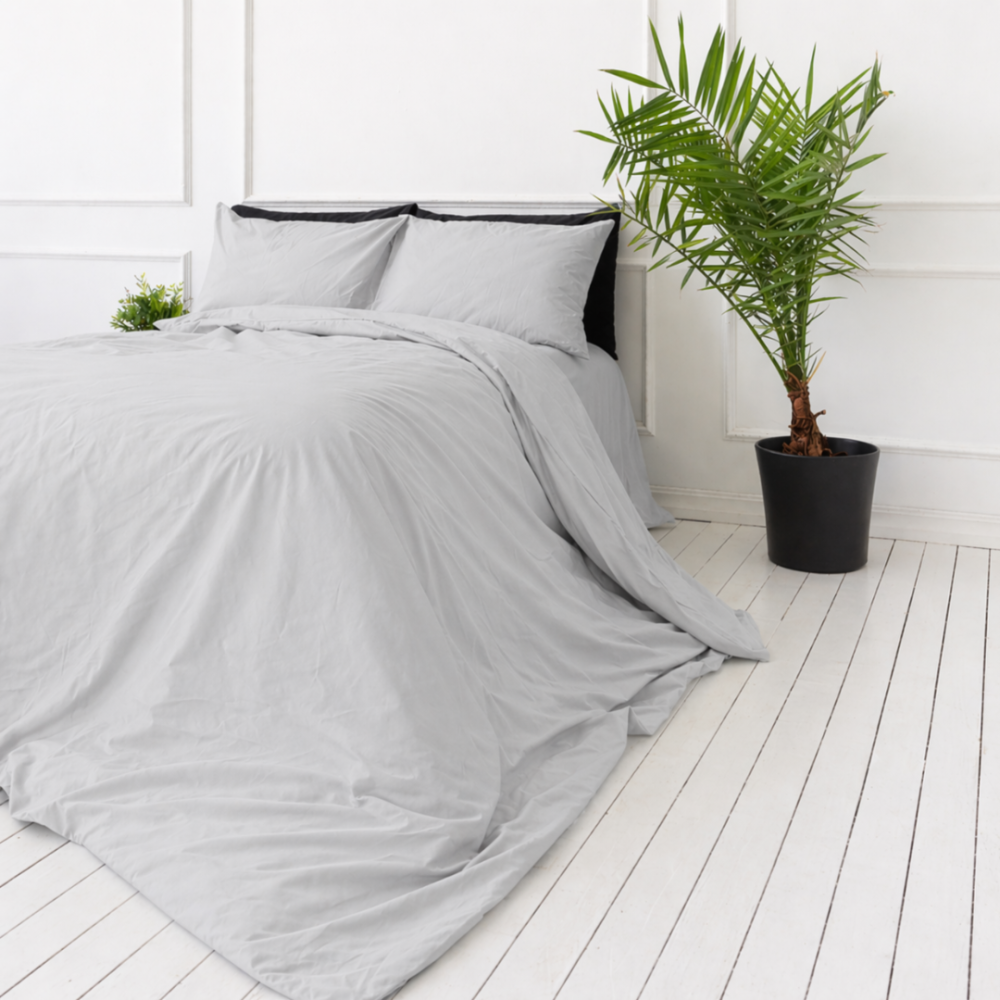 Premium satin bettwäsche set "Silvara". Bettwäsche 150x200, 135/140x200 cm, 150x200 cm, 155/160x200 cm, 180x200 cm, 200x200 cm, 200x220 cm, 220x240 cm. Elegantes graues einfarbiges bettwäsche-design