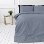 Premium satin bettwäsche set "Tradewinds sateen". Mako Satin Bettwäsche, 135/140x200 cm, 155x220 cm, 160x200 cm, 180x200 cm, 200x200 cm, 200x220 cm, 220x240 cm. Bettwäsche in einem gedeckten blaugrauen farbton ohne muster.