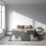 Premium satin bettwäsche set "Artistic". Bettwäsche aus Satin, 135/140x200 cm, 200x200 cm, 200x220 cm. Bettwäscheset in grau, sand und dunkelgrau mit gemischtem wellenmuster.