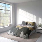 Premium satin bettwäsche set "Artistic". Bettwäsche aus Satin, 135/140x200 cm, 200x200 cm, 200x220 cm. Gedeckte töne verschmelzen in einem bettwäscheset mit beruhigenden wellenmustern.