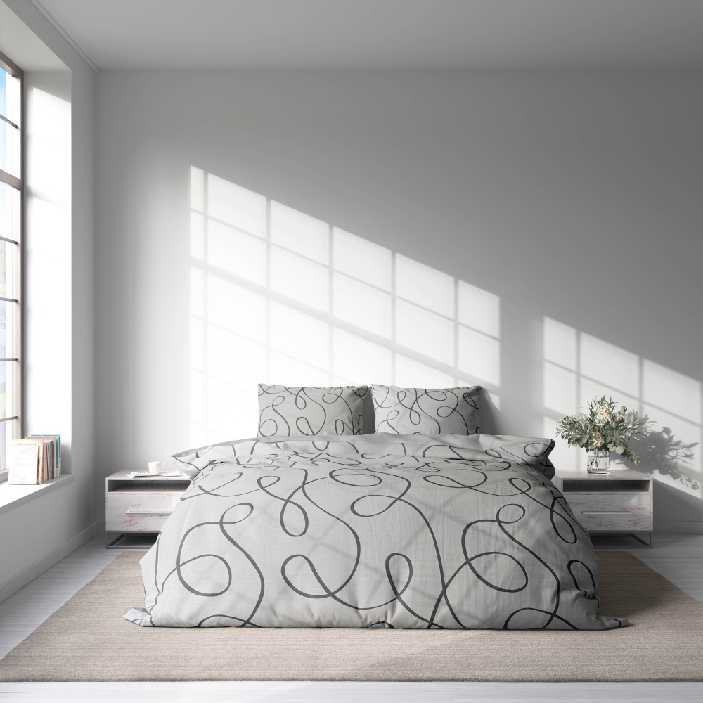Satin bettwäsche set "Calligraphy". Bettwäsche aus Satin, 135/140x200 cm, 200x200 cm, 200x220 cm