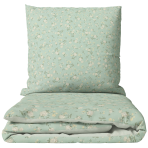 Satin bettwäsche set "Carlone". Bettwäsche 135x200, 135/140x200 cm, 200x200 cm, 200x220 cm. Hellgrüne bettwäsche mit kleinem weißem und gelblichem blumenmuster