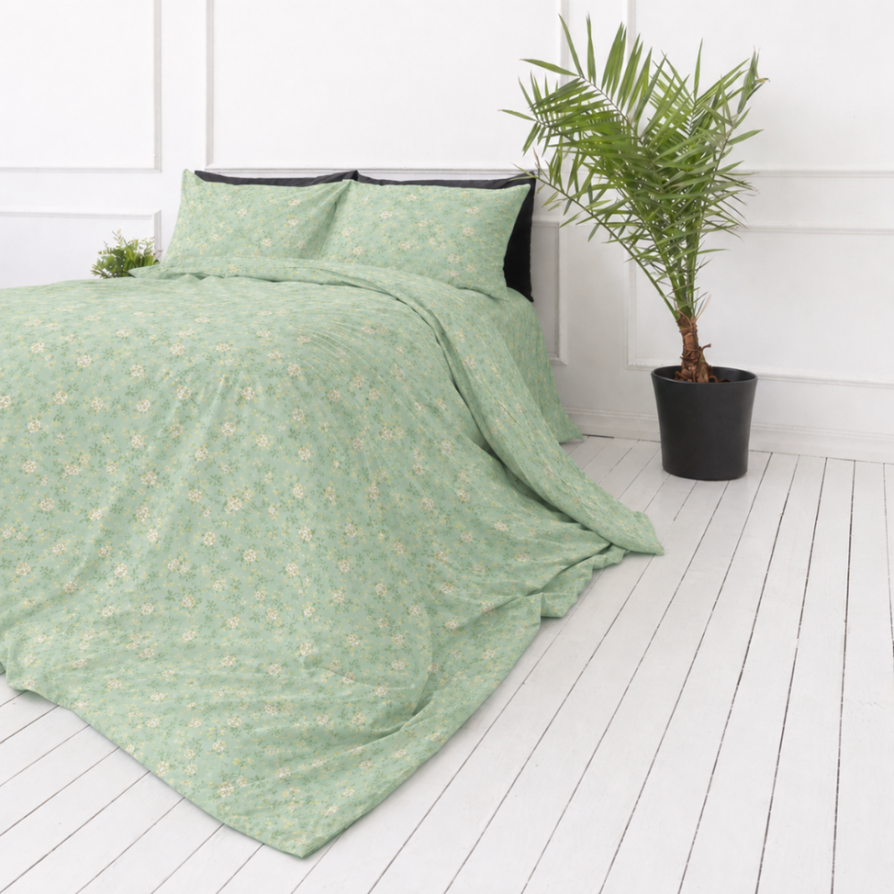 Satin bettwäsche set "Carlone". Grüne Bettwäsche, 135/140x200 cm, 200x200 cm, 200x220 cm. Mintfarbene bettwäsche mit dezenten weißen und cremefarbenen blüten Satin bettwäsche set "Carlone". Grüne Bettwäsche, 135/140x200 cm, 200x200 cm, 200x220 cm. Mintfarbene bettwäsche mit dezenten weißen und cremefarbenen blüten