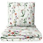 Satin bettwäsche set "Caroline". Bettwäsche 155x200, 135/140x200 cm, 150x200 cm, 155/160x200 cm, 180x200 cm, 200x200 cm, 200x220 cm. Zartes grünes bettwäsche-set mit feinem wiesenblumenmuster.