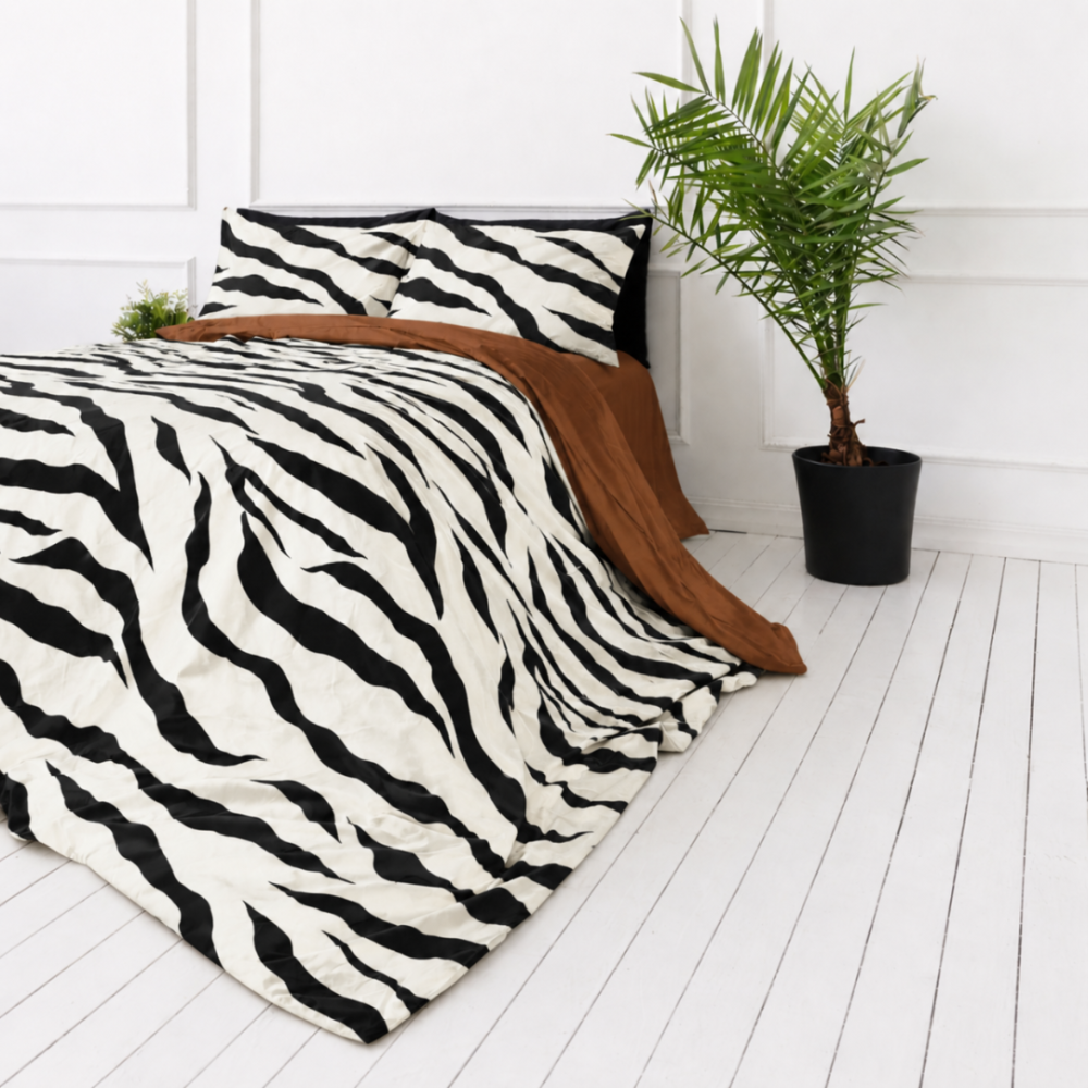 Satin bettwäsche set "Exotic Zebra". Bettwäsche mit Tieren, 135/140x200 cm, 200x200 cm, 200x220 cm. Weiße bettwäsche mit markanten schwarzen streifen im zebra-stil Satin bettwäsche set "Exotic Zebra". Bettwäsche mit Tieren, 135/140x200 cm, 200x200 cm, 200x220 cm. Weiße bettwäsche mit markanten schwarzen streifen im zebra-stil