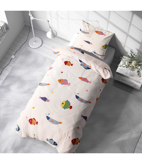 Premium satin bettwäsche set "Fish wish". Bettwäsche aus Satin
