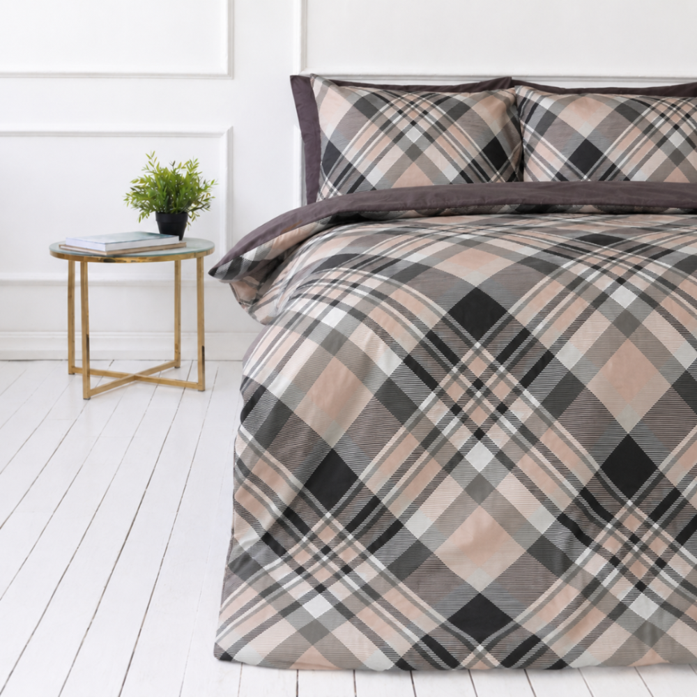 Satin bettwäsche set "Flanko“. Gemusterte Bettwäsche, 135/140x200 cm, 200x200 cm, 200x220 cm. Geometrisches muster aus rauten und sich kreuzenden linien in neutralen farben.