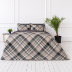 Satin bettwäsche set "Flanko“. Gemusterte Bettwäsche, 135/140x200 cm, 200x200 cm, 200x220 cm. Wendbares bettwäsche-set mit karierter vorderseite und dunkelvioletter rückseite.