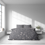 Premium satin bettwäsche set "Florivane". Bettwäsche 155x200, 135/140x200 cm, 150x200 cm, 155/160x200 cm, 180x200 cm, 200x200 cm, 200x220 cm. Bettwäsche-set im graphitton mit pflanzenprint
