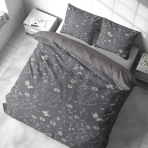Premium satin bettwäsche set "Florivane". Bettwäsche 155x200, 135/140x200 cm, 150x200 cm, 155/160x200 cm, 180x200 cm, 200x200 cm, 200x220 cm. Dunkler hintergrund mit zarten blumen und schmetterlingen