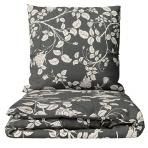 Premium satin bettwäsche set "Lunar Rose". Bettwäsche aus Satin, 135/140x200 cm, 200x200 cm, 200x220 cm. Graue bettwäsche mit hellen rosenzweigen und -blüten, die dem schlafzimmer einen weichen, romantischen touch verleihen.