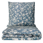Satin bettwäsche set "Meadow". Bettwäsche aus Satin, 135/140x200 cm, 200x200 cm, 200x220 cm. Graublaues bettwäscheset mit hellbraunem blumenmuster, das ihrem zimmer dezente eleganz verleiht