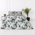 Premium satin bettwäsche set "Nature’s Sketch". Grüne Bettwäsche, 135/140x200 cm, 200x200 cm, 200x220 cm. Stilvolles bettwäsche-set in grüntönen für das schlafzimmer.